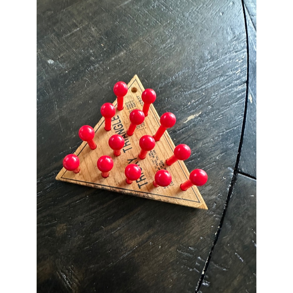 Vintage Tricky Triangle Wooden Peg Game 1293T Retro Tabletop Puzzle with 14 Pegs